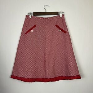 Sitwell from Anthropologie A-Line skirt in red and white railroad stripe…